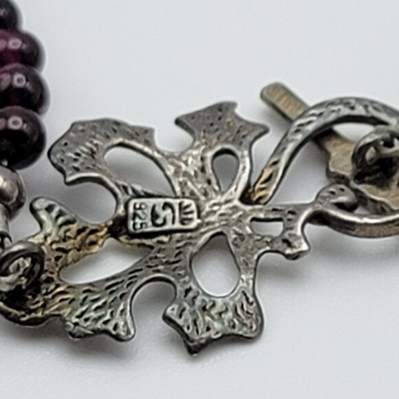 Vintage Sterling Silver Garnet Beaded Bracelet 7.5 In Leaf Toggle Clasp Native - Picture 5 of 9
